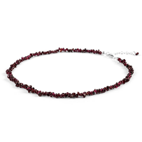 Mini Nugget Bead Necklace in Silver and Garnet