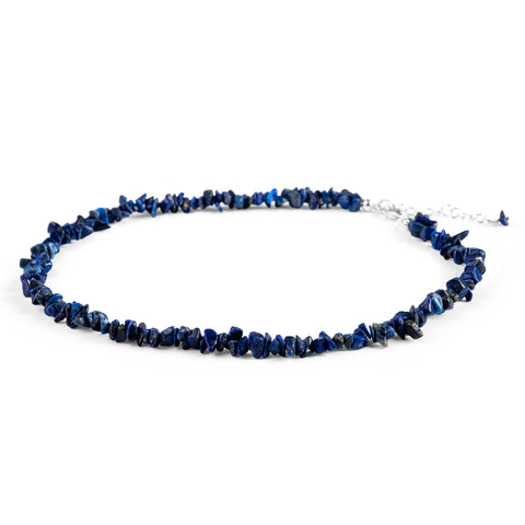 Mini Nugget Bead Necklace in Silver and Lapis Lazuli