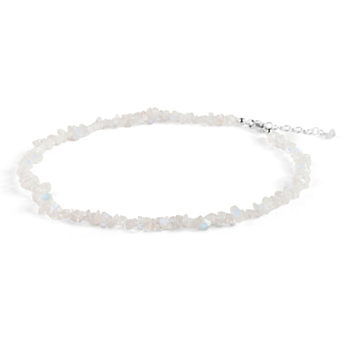 Mini Nugget Bead Necklace in Silver and Moonstone