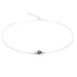 Delicate Single Stone Necklace in Silver and Black Pearl