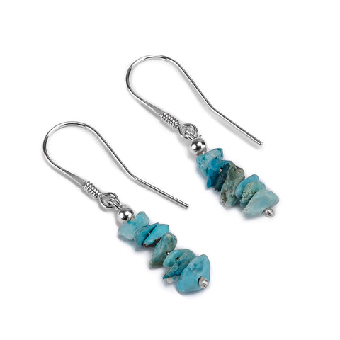 Mini Nugget Bead Hook Earrings in Silver & Turquoise
