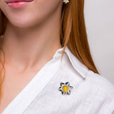 Statement Daffodil Flower Brooch in Silver and Yellow Amber