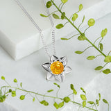 Daffodil Flower Necklace in Silver and Yellow Amber