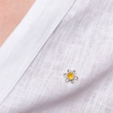 Daffodil Flower Pin Brooch in Silver and Yellow Amber