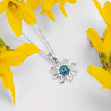 Daisy Flower Necklace in Silver and London Blue Topaz