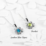 Daisy Flower Necklace in Silver and London Blue Topaz