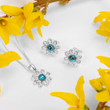 Daisy Flower Necklace in Silver and London Blue Topaz
