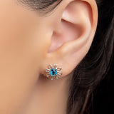 Daisy Stud Earrings in Silver and London Blue Topaz
