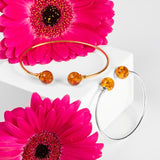 Double Ball Cuff Bangle in Silver & Amber