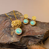 Double Circle Stud Earrings in Silver with 24ct Gold and Ethiopian Opal