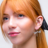 English Emperor Dragonfly Statement Hook Earrings in Silver