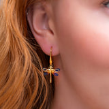 Dragonfly Drop Earrings in Titanium & Sterling Silver with 24ct Gold