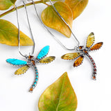 Exotic Dragonfly Necklace in Silver, Turquoise and Amber