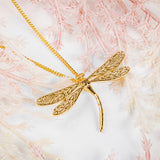English Emperor Dragonfly Necklace in Silver with 24ct Gold