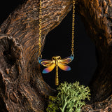Miniature Dragonfly Necklace in Titanium & Sterling Silver with 24ct Gold