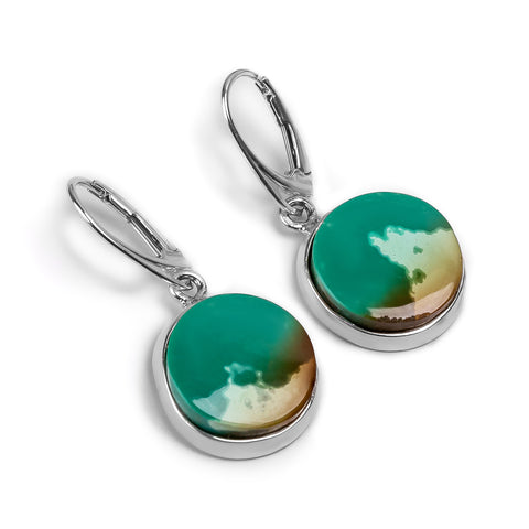 Round Tibetan Turquoise Earrings - Natural Designer Gemstones