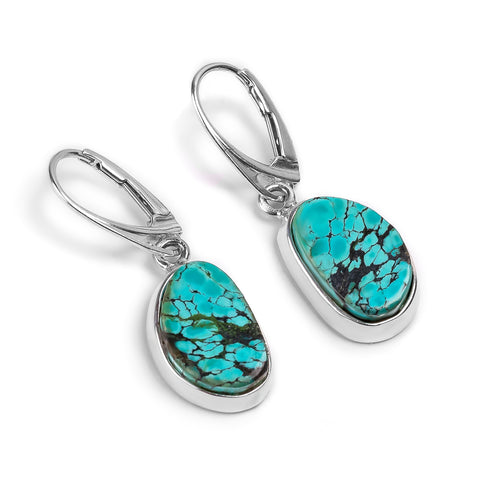 Drop Tibetan Turquoise Earrings - Natural Designer Gemstones
