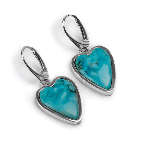 Heart Tibetan Turquoise Earrings - Natural Designer Gemstones