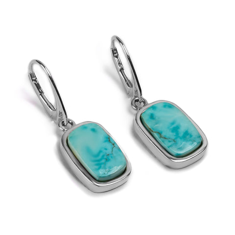 Rectangle Tibetan Turquoise Earrings - Natural Designer Gemstones