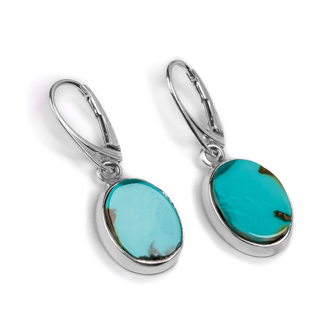 Oval Tibetan Turquoise Earrings - Natural Designer Gemstones
