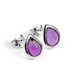 Abstract Teardrop Stud Earrings in Silver & Amethyst