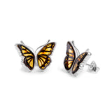 Butterfly Stud Earrings in Silver & Amber