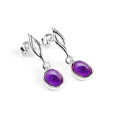 Oval Drop Earrings in Silver & Amethyst