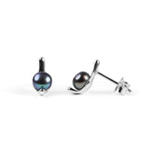 Elegant Stud Earrings in Silver and Black Pearl