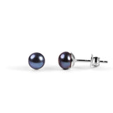 Minimal Small Round Stud Earrings in Silver and Black Pearl