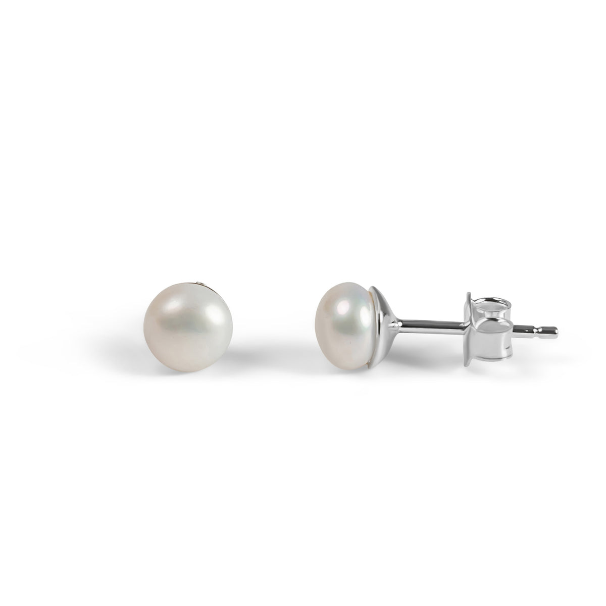 Minimal Small Round Stud Earrings Silver Pearl