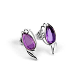 Tulip Flower Stud Earrings Silver and Amethyst