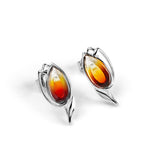 Sunset Tulip Flower Stud Earrings Silver and Amber