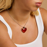 Heart Cognac Amber and Silver Necklace - Natural Designer Gemstone