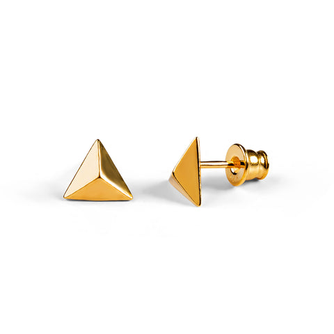 Geometric Triangle Stud Earrings in Silver with 24ct Gold