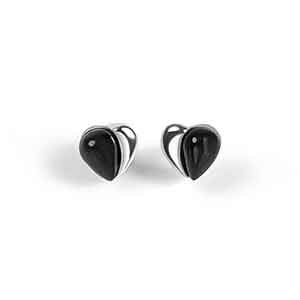 Miniature Heart Earrings in Silver with 24ct Gold and Black Onyx