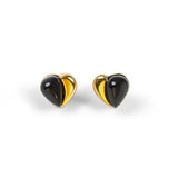 Miniature Heart Earrings in Silver with 24ct Gold and Black Onyx
