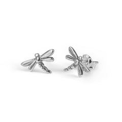 Miniature Dragonfly Stud Earrings in Silver
