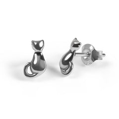 Miniature Cat Stud Earrings in Silver