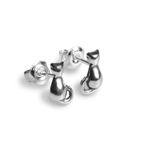 Miniature Cat Stud Earrings in Silver
