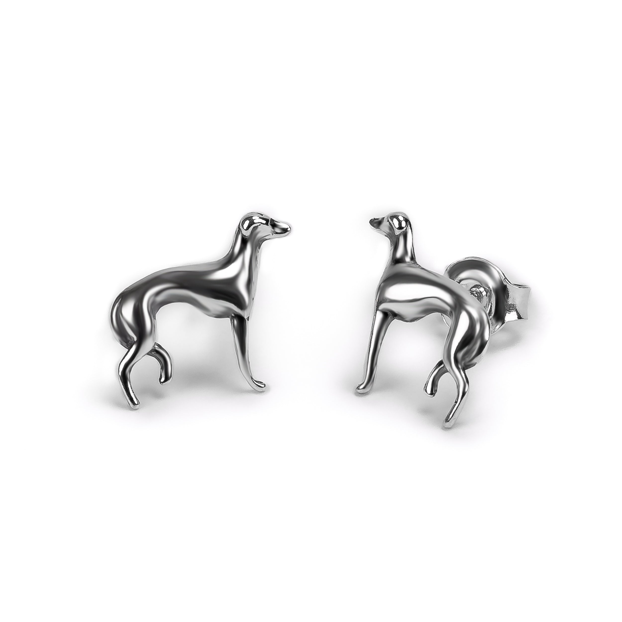 Miniature Greyhound / Whippet / Sighthound Stud Earrings in Silver