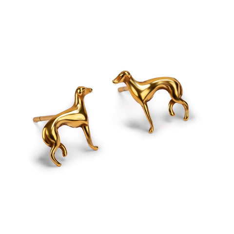 Miniature Greyhound / Whippet / Sighthound Stud Earrings in Silver with 24ct Gold