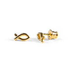 Ichthys Fish Stud Earrings in Silver with 24ct Gold