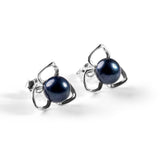 Flower Petal Earrings in Silver & Black Pearl