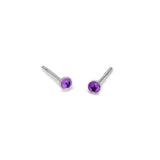 Teeny Tiny Round Stud Earrings in Silver and Amethyst
