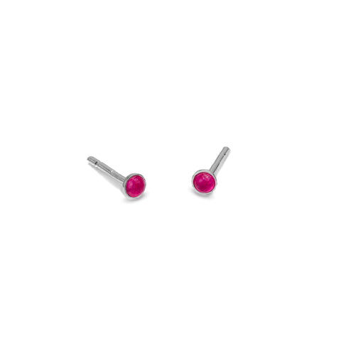Teeny Tiny Stud Earrings in Silver and Pink Jade