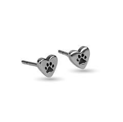 Heart Paw Print Stud Earrings in Silver with 24ct Gold