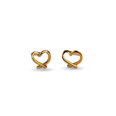 Miniature Open Heart Stud Earrings in Silver with 24ct Gold