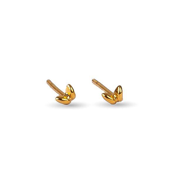 Tiny Double Leaf Stud Earrings in Silver with 24ct Gold
