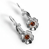 Beautiful Buttercup Hook Earrings in Silver and Amber