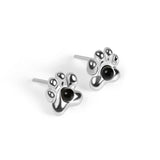 Paw Print Stud Earrings in Silver and Black Onyx